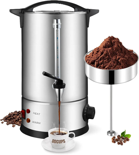 Cafetière, 80 Tasses Commerciale En Acier Inoxydable, Maintien au Chaud, Percolateur à Café 12L avec Acier Inoxydable Filtre