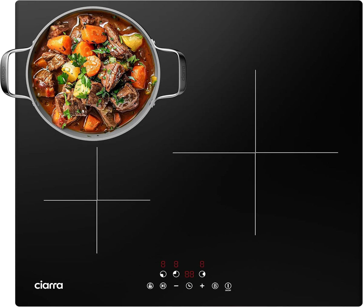 CIARRA plaque de cuisson CBBIH3, Induction 3 Feux Encastrable 6100W, 9 Niveaux de Puissance, Fonction Pause, Commande Tactile, en Verre Microcristal