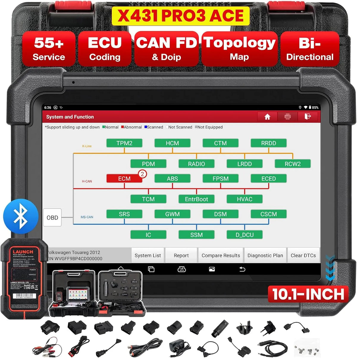 X431 PRO3 LAUNCH, Codage en Ligne 55+ Reset, Carte Topologique, CanFD& DoIP, ACE Elite Valise Diagnostic Auto Outil de Balayage bidirectionnel