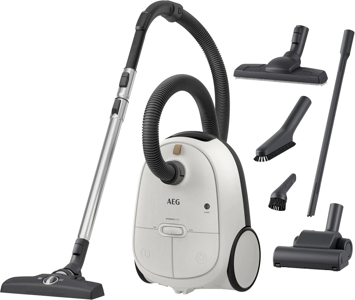 AEG aspirateur AB61H6SW, 50% Plastique recyclé, avec Sac, Grande Puissance d'aspiration sur Tous Les sols, avec Buses supplémentaires