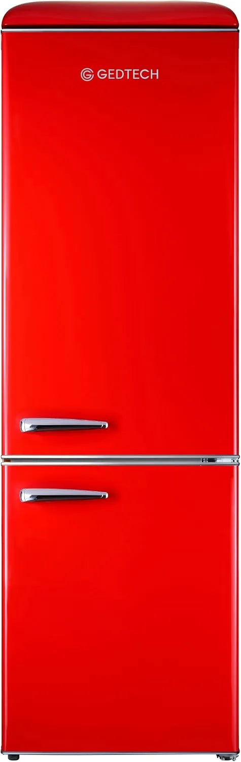 Congélateur GCBV310RD, Capacité 310 L, GEDTECH Refrigerateur combiné vintage, bas, Faible conso, Rouge