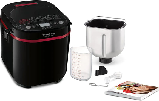 Moulinex machine à pain OW220830, 17 programmes, Départ différé 15 heures, Pain Plaisir, Pain maison, finition noire, poids 1 Kg, puissance 720W