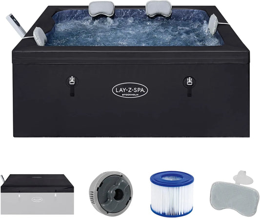 Bestway, Chauffage à 40 °C, Lay-Z-Spa Stockholm AirJet Jacuzzi à économie d'énergie 164 x 164 cm, Isolation ThermaCore et 140 Jets