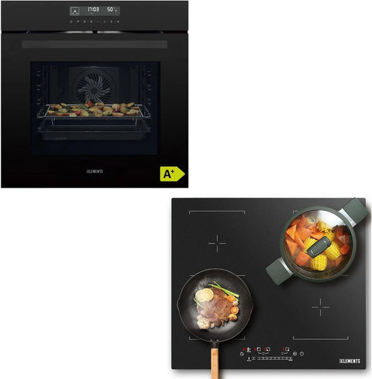 Cuisinière Kit de, Four encastrable de 60 cm, Plaque à induction de 59 cm, autonome, Fonction Air Fry, Grill, Air chaud, Aqua