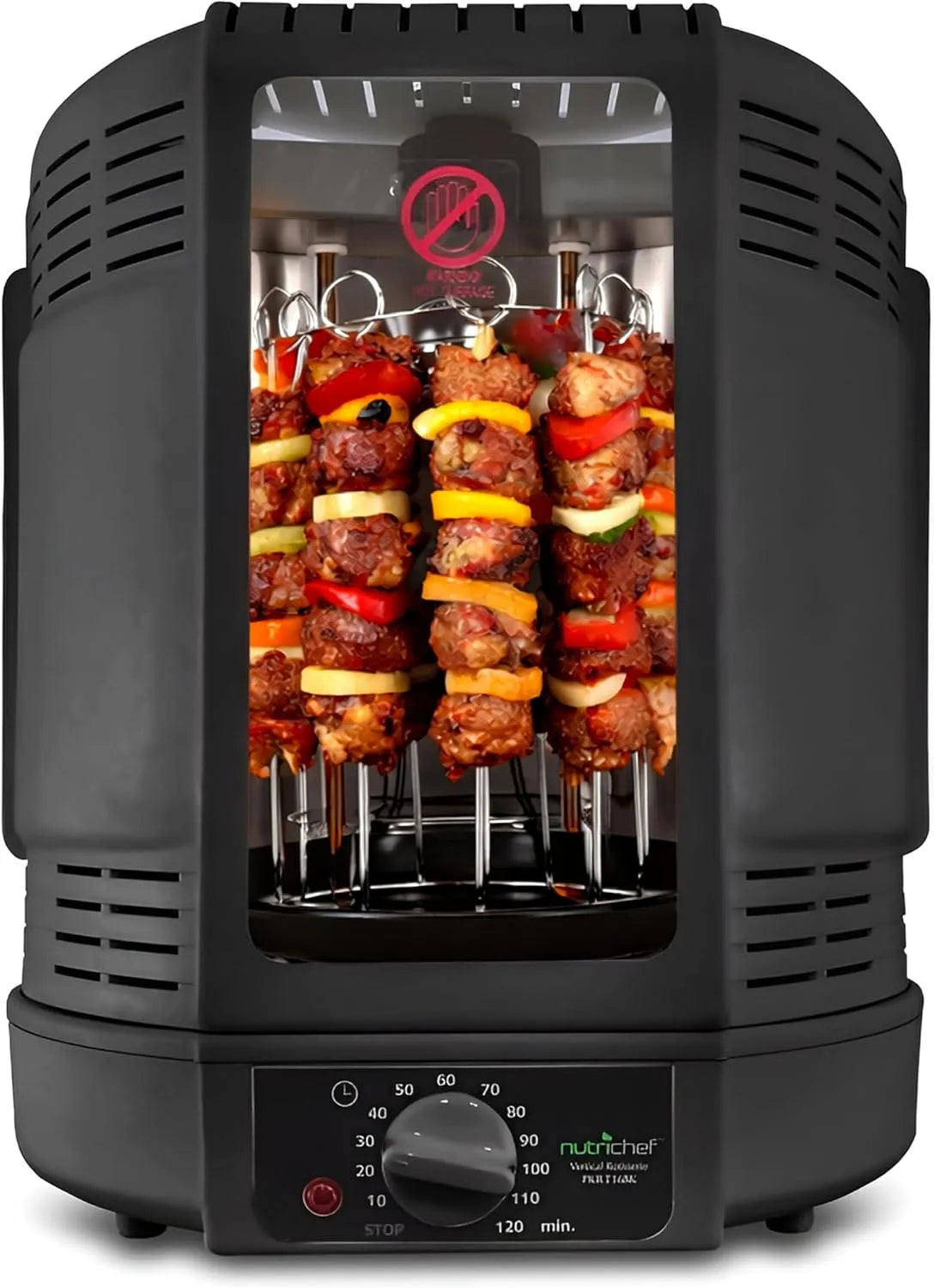 Gril NutriChef, Mini-Four à Chaleur Tournante, Vertical à Rôtissoire, Airfryer Électrique avec Broche Rotative, Poulet, Viandes, Döner