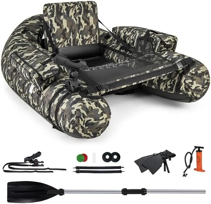 Costway pompe, Bateau de Pêche Gonflable avec Dossier et Pagaie, Camouflage