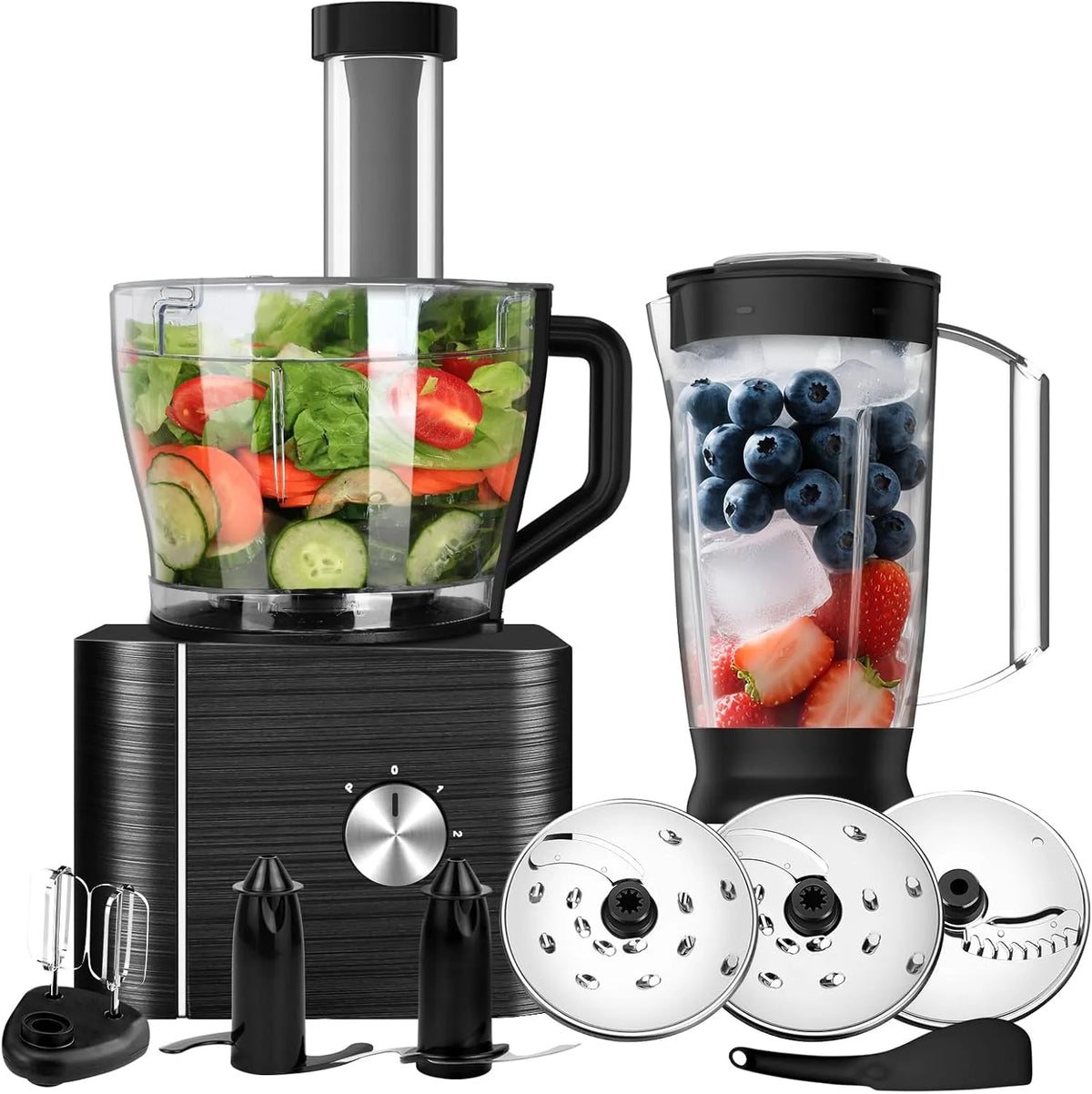 Blender, TopStrong 1100W Food Processor Inclus Hachoir, capacité 3.2L Bol Mélangeur & 1.5L, 3 niveaux de vitesse Réglables