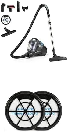 Aspirateur Amazon Basics, Filtre HEPA + 2, puissance 850W, Filtres Supplémentaires, finition grise, sans Sac 1,3L Compact Léger, avec Suceur 3-en-1