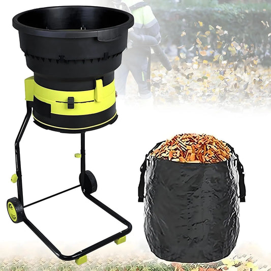Broyeur de feuilles, électrique de jardin monté sur roues et sac de rangement