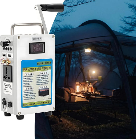 Générateur électrique, De Manivelle 160W, Manuel à Manivelle 27000Mah, Extérieur,110V, éclairage LED, Allumeur Haute Tension, pour Camping