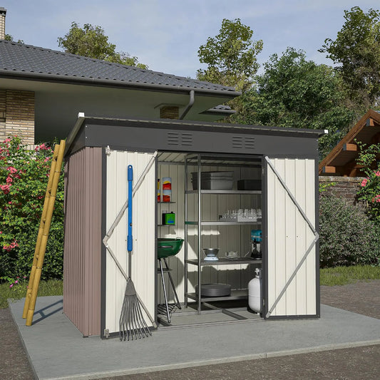Abri de jardin, en métal de 2,4 x 1,2 m avec Fondation en métal, 8 * 4 Brown, sans Plancher
