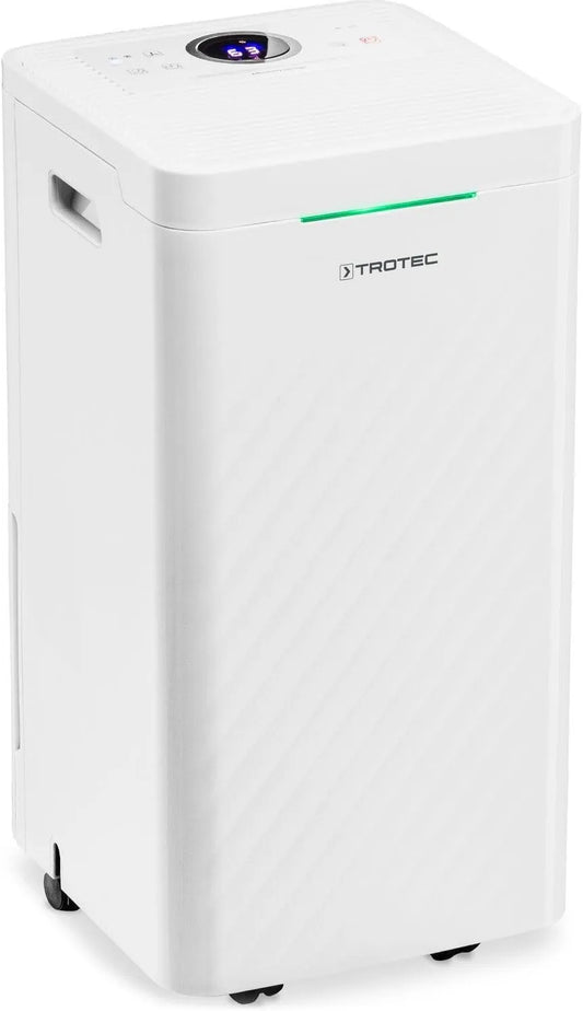 Trotec déshumidificateur TTK 27, pour 15 m², Capacité 12L, mode nuit silencieux, séchage linge, bac 2,5 L, 37 m³, et purificateur d'air HEPA