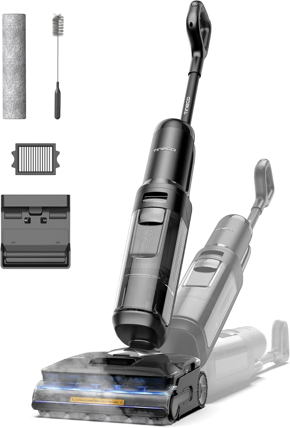Aspirateur balai, 160℃ HyperSteam, Auto-Nettoyage FlashDry 85℃, pour Les Saletés Collantes, Plat 180°, 80 Min d'autonomie