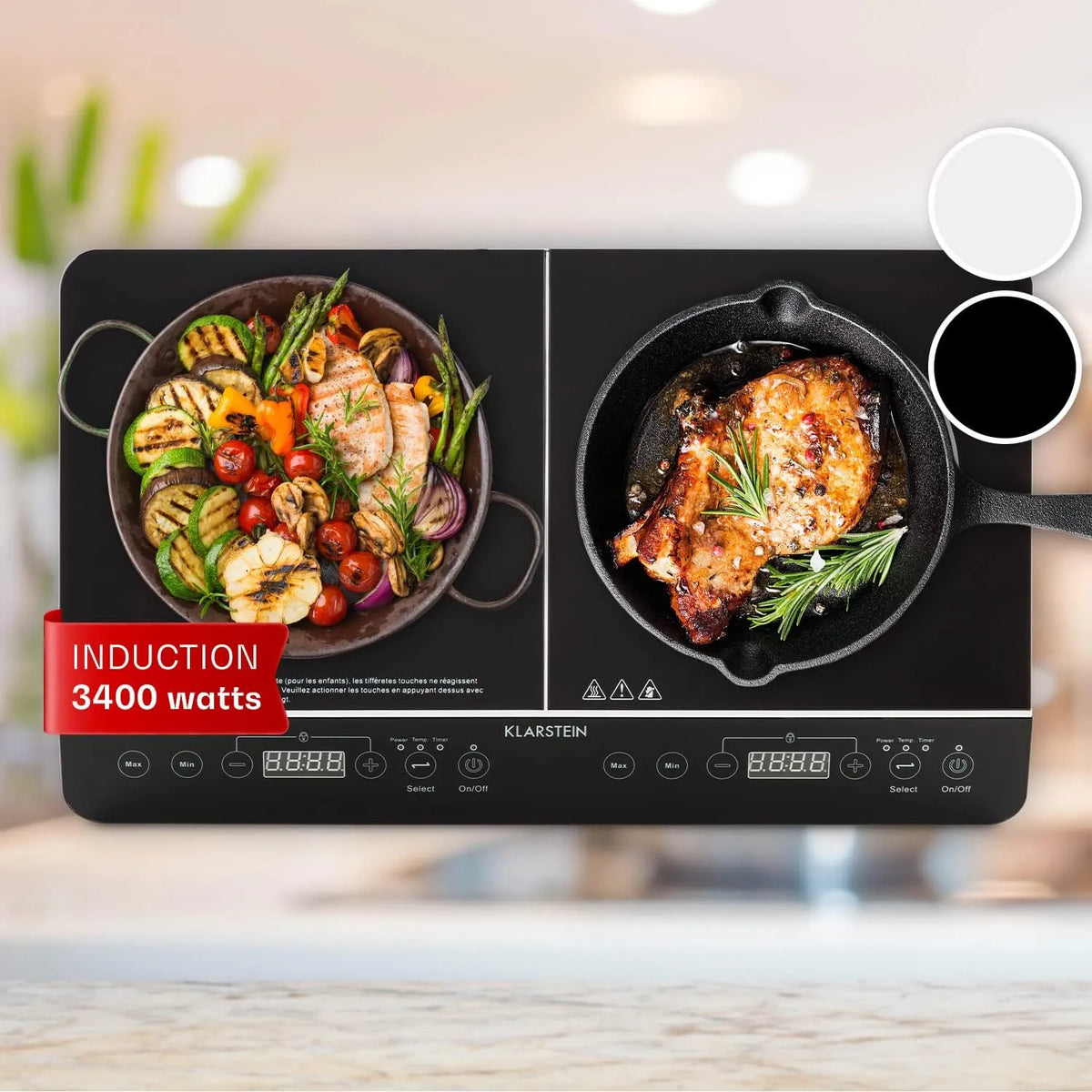 Klarstein plaque de cuisson, puissance 3400W, 2 Feux, de Cuisson Electrique à Induction, Puissante, Portable, Contrôle Tactile, Rechaud.