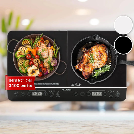 Klarstein plaque de cuisson, puissance 3400W, 2 Feux, de Cuisson Electrique à Induction, Puissante, Portable, Contrôle Tactile, Rechaud.