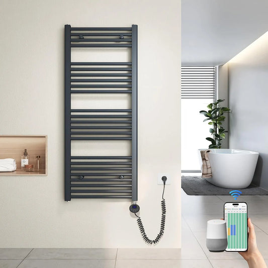 Sèche-serviettes Heilmetz, Radiateur Salle de Bain Anthracite 500W, Électrique Intelligent 120x50cm avec WiFi, 4 Modes, Contrôle par Tuya