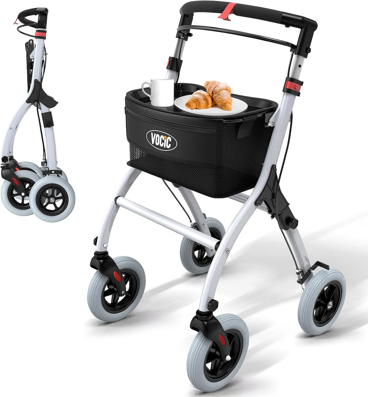 Pneu Z32, déambulateur d'intérieur pliable et léger, antidérapant silencieux, pliable & plateau, VOCIC Déambulateur étroit pour appartement