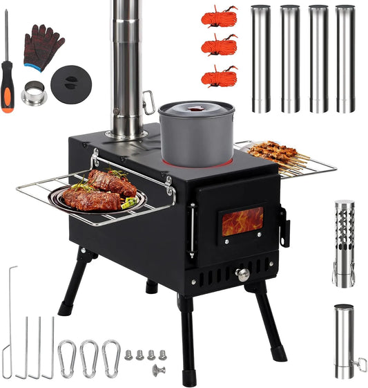 Poêle à bois, au format au format portable pour Tente avec Cheminée Anti-Vent pour Cuisine en Plein Air, REDCAMP Tente de Camping Chauffé