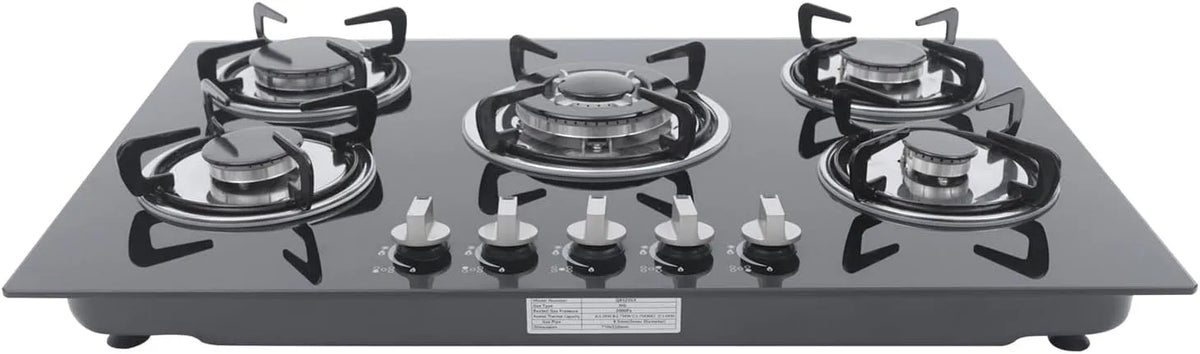 Cuisinière à gaz, dimensions 77 x 51 x 7 cm, 5 feux, encastrable, Réchaud à gaz, Vitrocéramique, finition noire