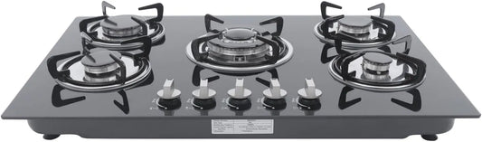 Cuisinière à gaz, dimensions 77 x 51 x 7 cm, 5 feux, encastrable, Réchaud à gaz, Vitrocéramique, finition noire
