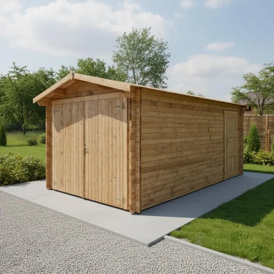 Bois Massif ² Garage en, Traitement Insecticide et Fongicide, Bois Massif 14,84m², Toit Voliges 20mm, Marron, Double Porte