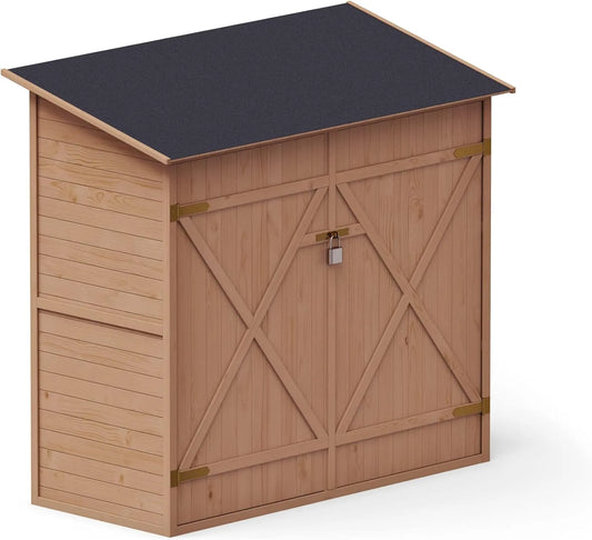 Abri de jardin, Cabane à Outils avec Système D'étagères 149x78x164 cm, en Bois Naturel, Cabine de Rangement Extérieur, Imprégné