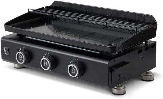 Plaque de cuisson, puissance 7,95 KW, 3 brûleurs, Grille de réchauffement, Tiroir Graisse avec jauge de niveau, acier de 67 x 34 cm, Piezo intégré