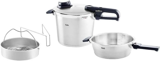 Set avec Autocuiseur Fissler Vitavit, capacité 6 l, Ø 22 cm Et Poêle-Autocuiseur 2,5 l, 4 Pièces, avec Couvercle Métallique, Panier Perforé