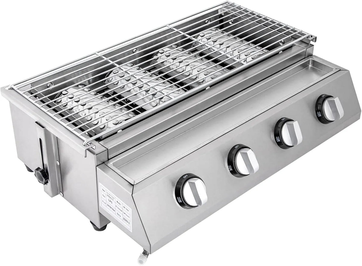 Barbecue à gaz, Barbecue de table au propane, Avec bac de récupération d'huile, Hauteur réglable pour arrière-cour, Rôtissoire à gaz à 4 brûleurs