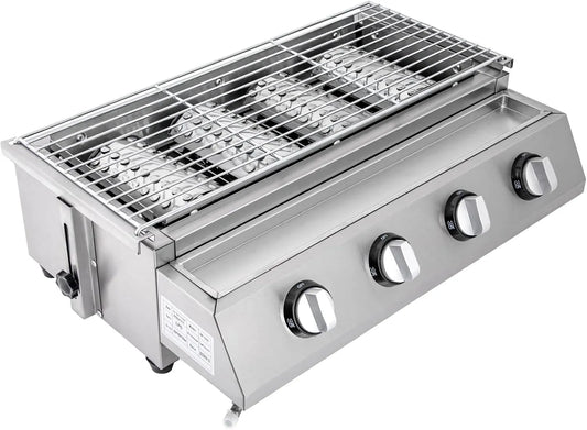 Barbecue à gaz, Barbecue de table au propane, Avec bac de récupération d'huile, Hauteur réglable pour arrière-cour, Rôtissoire à gaz à 4 brûleurs