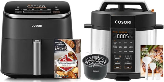 Friteuse à air chaud, capacité 6L avec 5 niveaux de vitesse et autocuiseur, 9 en 1, multicuiseur avec 14 fonctions, chaud COSORI XXL Turbo Blaze