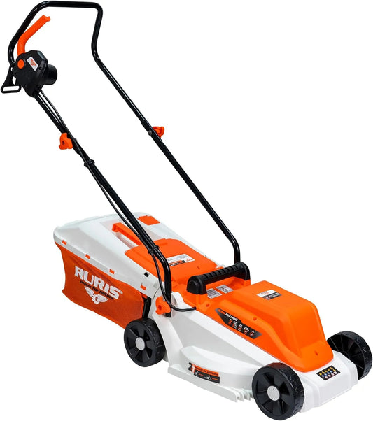 Tondeuse à gazon RXE1200 RURIS, Largeur de Coupe 320 mm, Bac de Ramassage 30 L, Orange, Électrique 1200W, Hauteur Réglable 25/45/60 mm, 3100 TR/Min