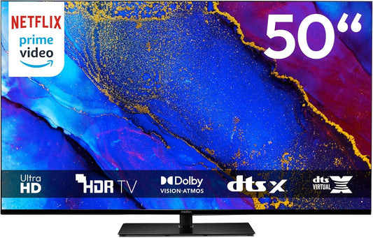 Smart TV 850400, MEDION TV 50 Pouces, largeur 125,7cm, 4K, Television, Dolby Vision HDR, Prime Video, Disney+, Dolby Atmos