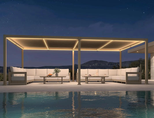 Pergola Bioclimatique en Aluminium 3,5 × avec LED, Pergola Jardin Exterieur à Toiture Orientable, sans Entretien, pour Terrasse, Anti-UV et Étanche