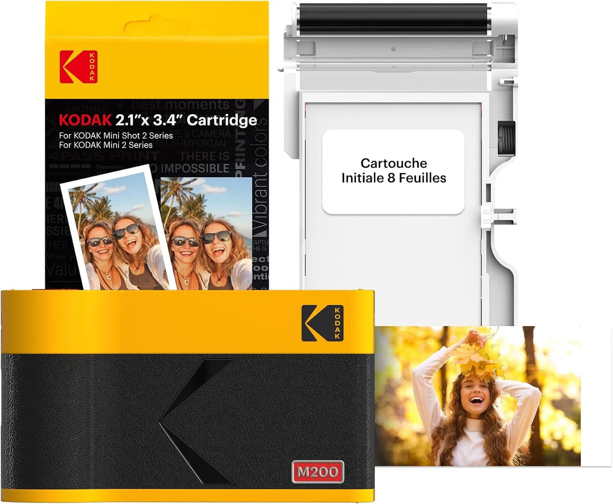 Imprimante 4PASS, KODAK Mini 2 Era Photo Portable, dimensions 5,3x8,6cm, Paquet de 38 Feuilles, Jaune