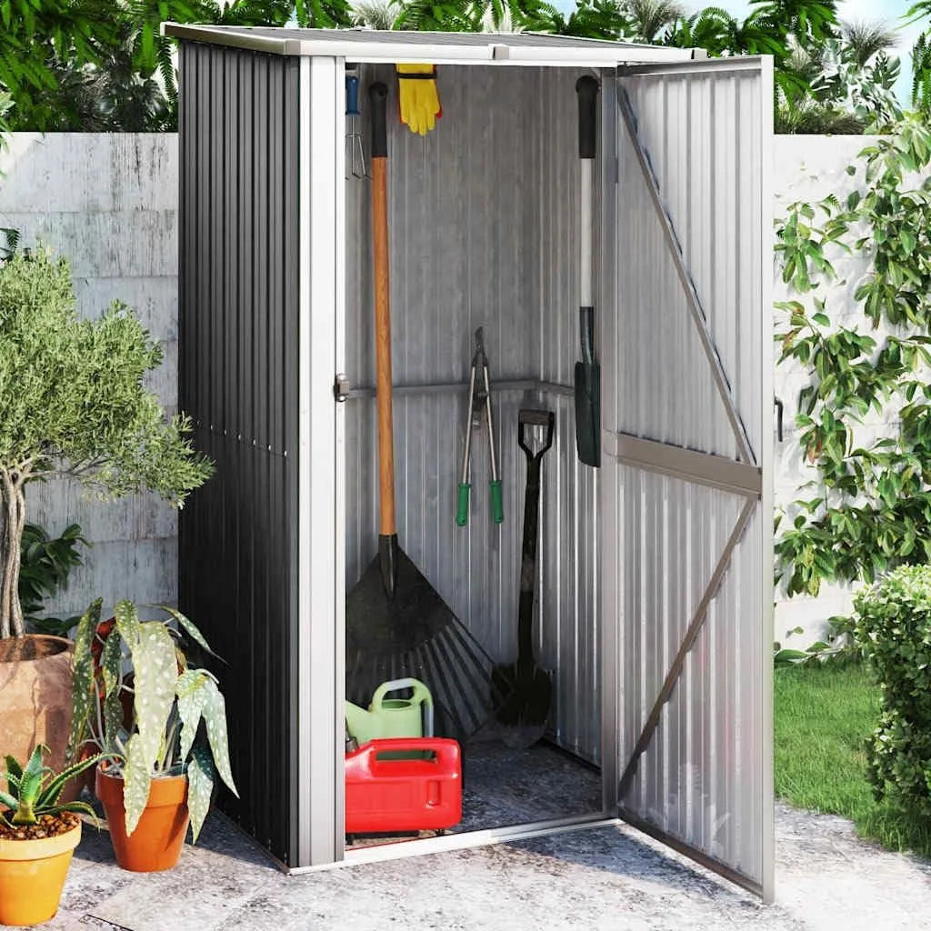 Abri de jardin, avec toit incliné et porte verrouillable pour outils et outils de jardin, anthracite 118,5 x 97 x 209,5 cm en acier galvanisé