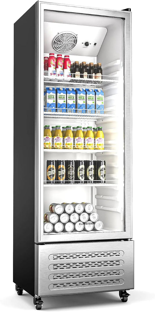 Klarstein réfrigérateur, 4 Étagères, GrandCooler 270 L à boissons, Thermostat 0°C à 10°C, Porte aluminium, Roues Pivotantes, Bleu