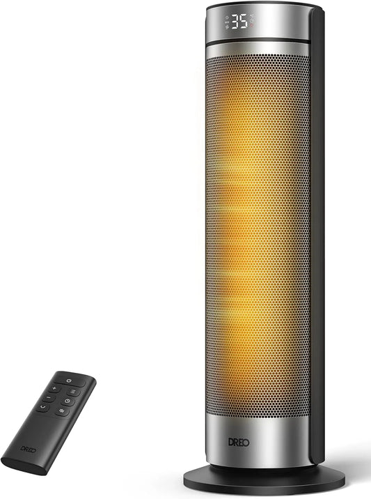 Radiateur 12H, DREO Chauffage Tour 23 Pouces 2000W Silencieux, 5 Modes, Oscillation 70°, Portable télécommande incluse, Minuterie