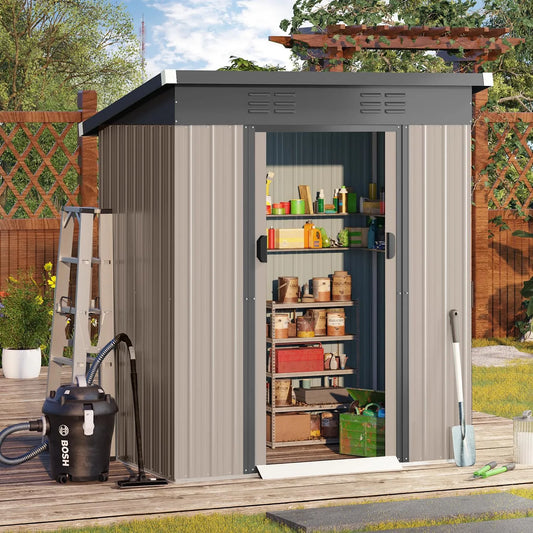 Abri de jardin, en Métal 1,44 m²，Cabane de Jardin Exterieur, avec 2 Portes Coulissantes，Rangement Outils 164 x 96 x 180cm, finition grise