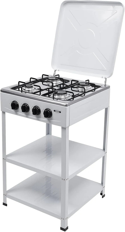 Plaque de cuisson, avec étagère à 2 étages et couvercle Type de combustible NG, extérieur, finition blanche, camping-car