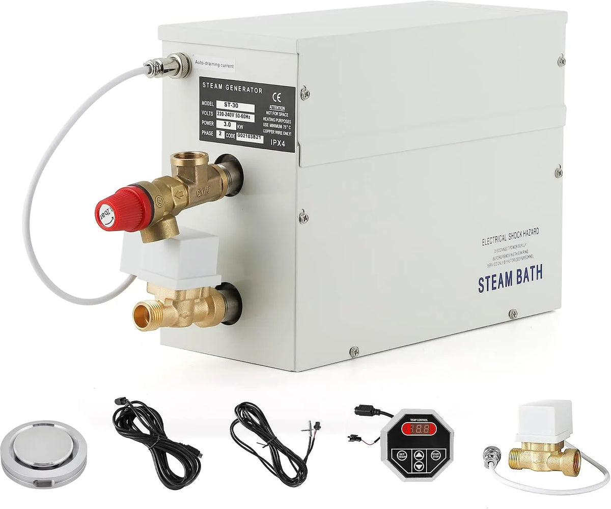 Générateur électrique 35-55ºC, CGOLDENWALL 3 KW de Vapeur 220V Maison, pour le Chauffage des Locaux de 3m³, Idéal pour Sauna, Douche, Bain, SPA