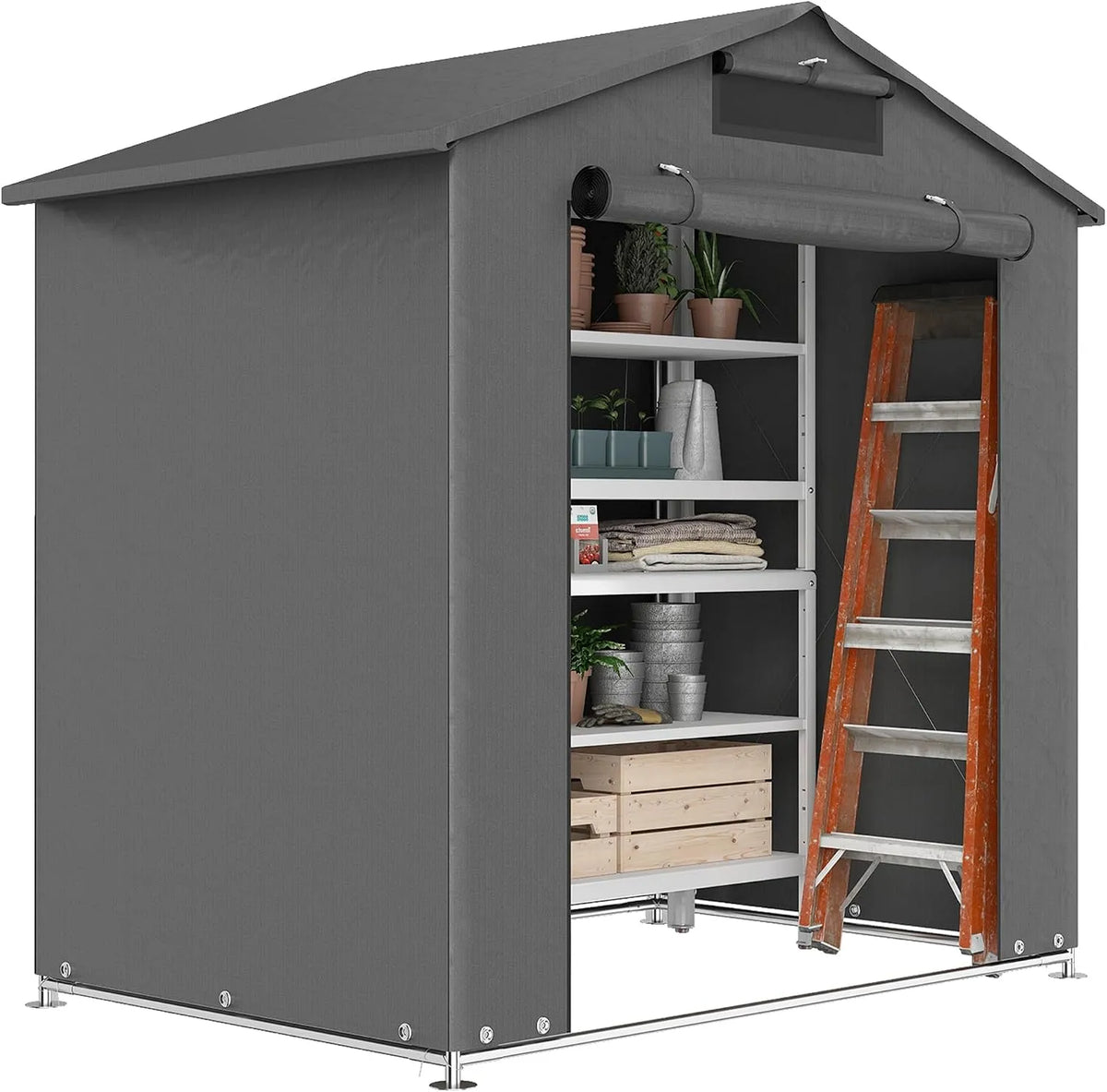 Outsunny vélo, Abri de rangement de jardin extérieur 1,8 x 1,2 m, abri de rangement au format au format portable pour vélos, finition grise foncé