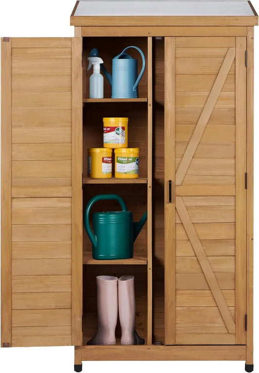 Abri de, dimensions 172 x 83 x 50 cm, rangement extérieur en bois avec dessus en métal pour jardin, terrasse, pelouse, doré