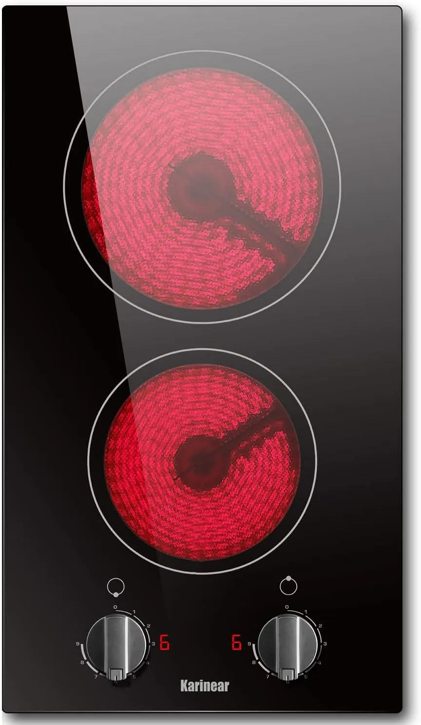 Plaque de cuisson, Table de Cuisson Electrique sans Prise, de Cuisson Vitrocéramique, finition noire, Karinear 30 CM Vitrocéramique 2 Feux, Verre Mat