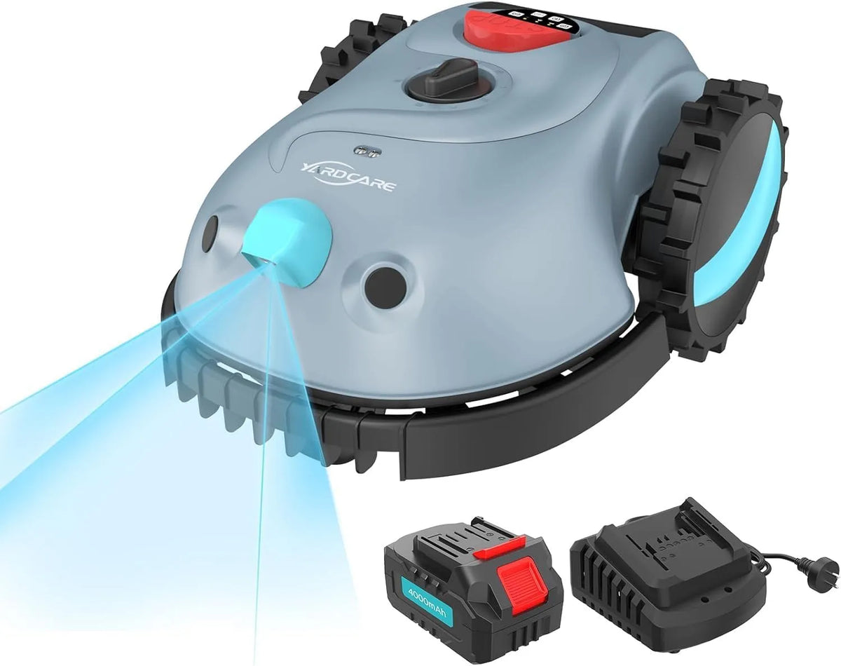 Tondeuse V100 Robot, 150 Sortes, Gazon avec Batterie 4 Ah, sans Fil Périphérique, avec Navigation par Vision, Évitement d'obstacles, Lame de Rechange