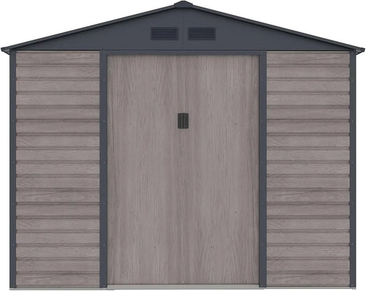 Abri de jardin, ADELMO, métal en Acier galvanisé Effet Bois finition grise 7,17 m²