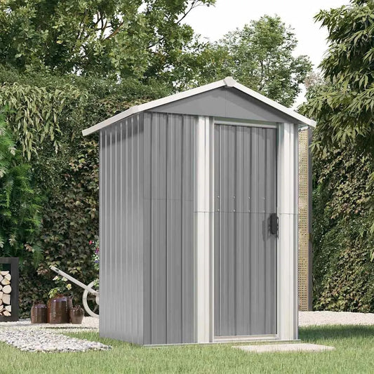 Abri de jardin, Armoire de jardin pour balcon, Acier galvanisé, finition grise, dimensions 126 x 97,5 x 177 cm, en métal avec espace de rangement