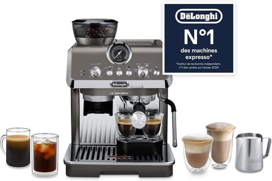 De'Longhi machine à café EC9255.T, La Specialista Arte Evo en Grains Manuelle avec Fonction Cold Brew, puissance 1450W, Inclus Kit de Barista, Titane