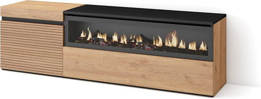 Meuble TV, pour Les TV jusqu'à 65', Banc Télé, Cheminée électrique, Chêne, dimensions 150x45x35cm, Skraut Home, Grand Espace de Rangement