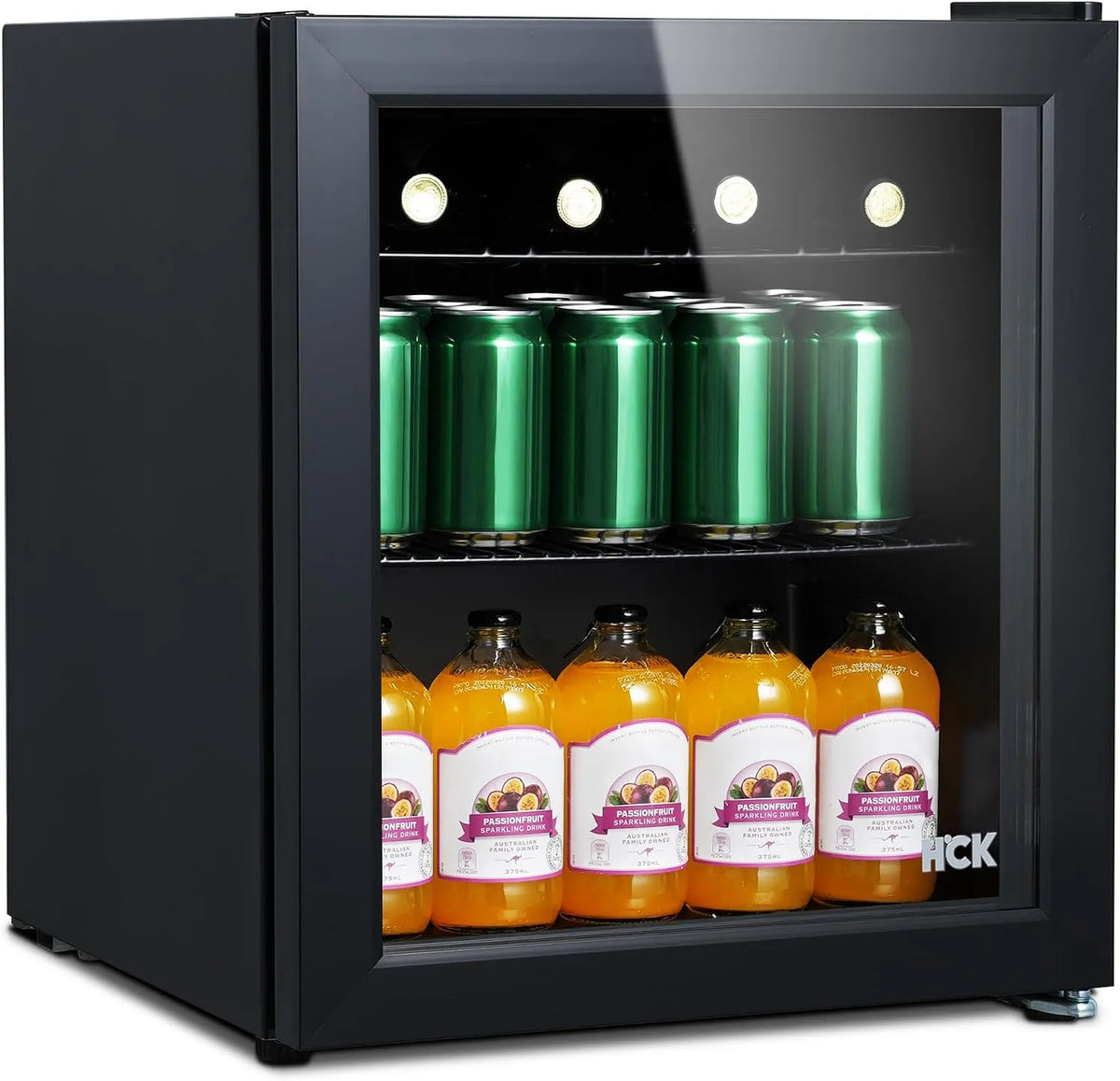 Réfrigérateur, HCK 48L Mini Frigo Silencieux, 0-15°C Petit de Chambre, Mini Bar pour Cuisine, Porte Vitrée Transparente, finition noire